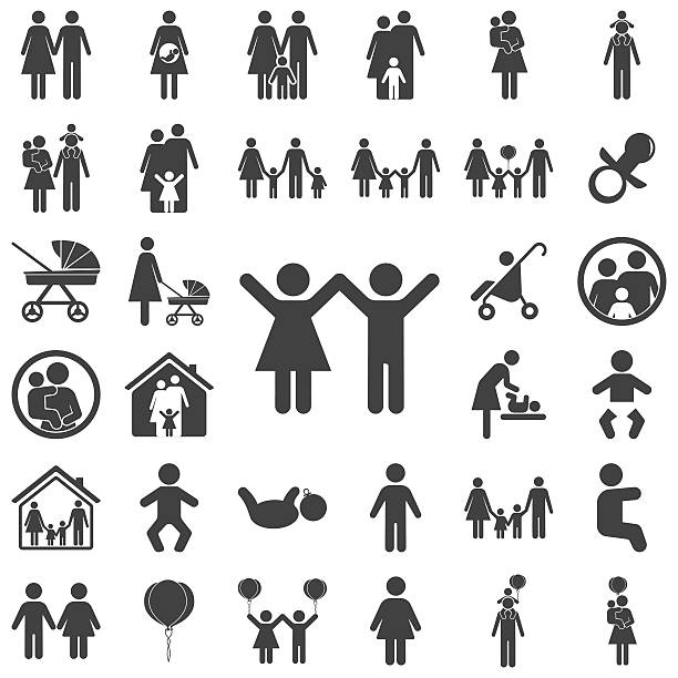 mädchen und jungen-symbol  - child silhouette mother parent stock-grafiken, -clipart, -cartoons und -symbole