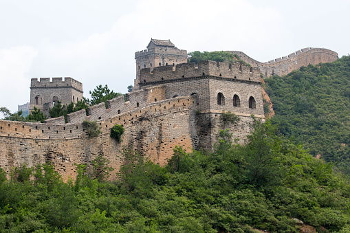 Ying Bei Gou Cun, China - July 30, 2016: The Jinshanling section of the Great Wall of China, a picturesque segment due to the mountainous terrain.