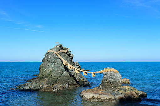 The photograph of the couple rock of Mie, Japan.