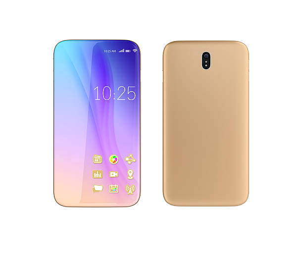 Front and rear view of full screen smartphones stock photo