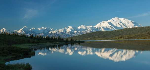 The Alaska Range reflected in Wonder Lake, Denali National Park, Alaska.
