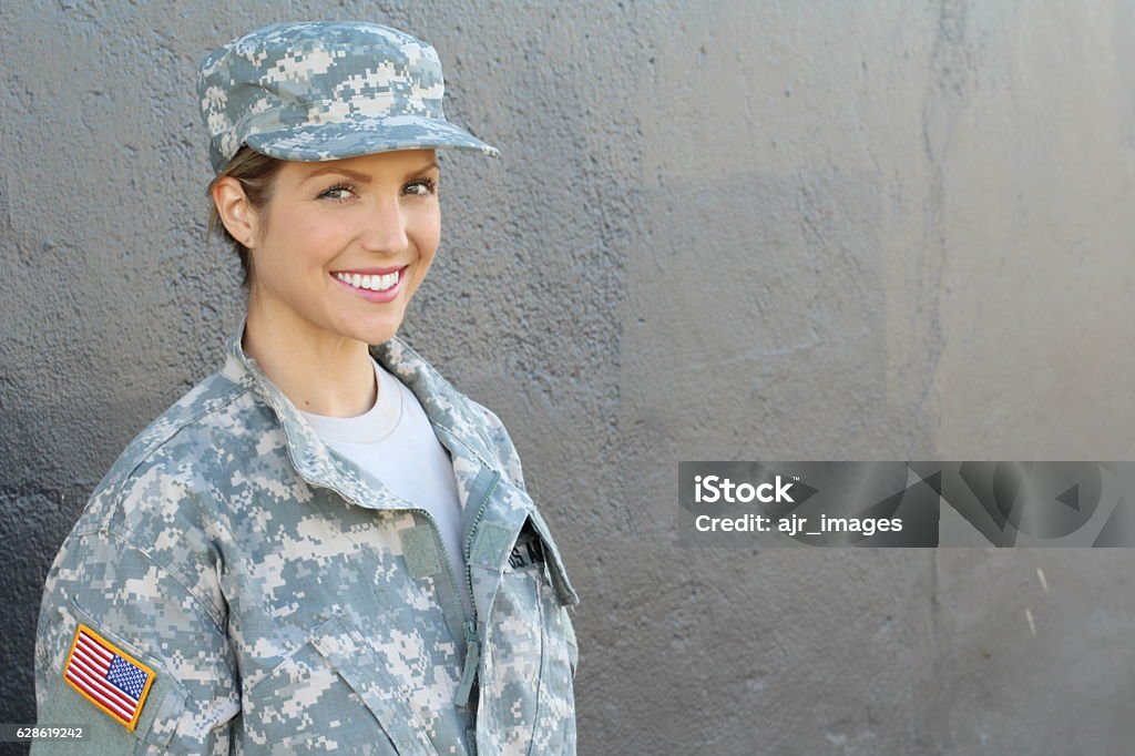 Happy healthy army female soldier Happy healthy army female soldier. Veteran Stock Photo