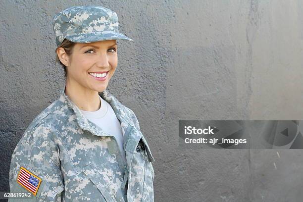 Happy Healthy Army Female Soldier Stock Photo - Download Image Now - Veteran, Women, Females