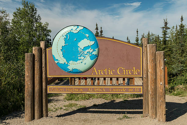 istock Arctic Circle sign off the Dalton Highway, Alaska. 628619480