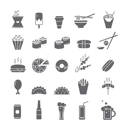 Black icons of various fast food dishes