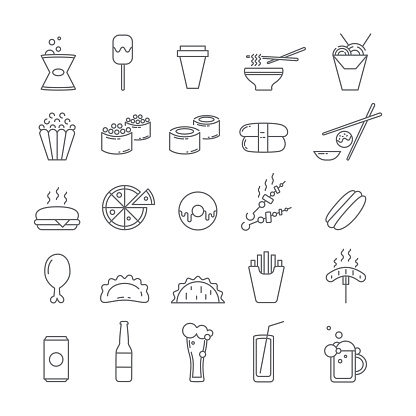 Set of icons with food