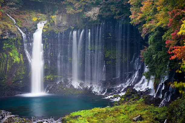 Autumn scene of Shiraito waterfall in the southwestern foothills of Mount Fuji, Shizuoka, Japan