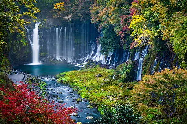 Autumn scene of Shiraito waterfall in the southwestern foothills of Mount Fuji, Shizuoka, Japan