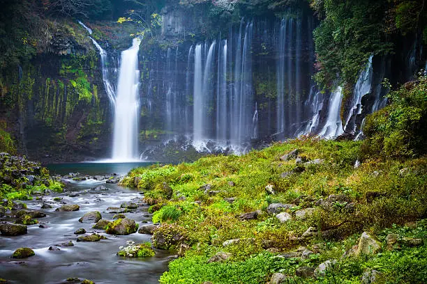 Autumn scene of Shiraito waterfall in the southwestern foothills of Mount Fuji, Shizuoka, Japan