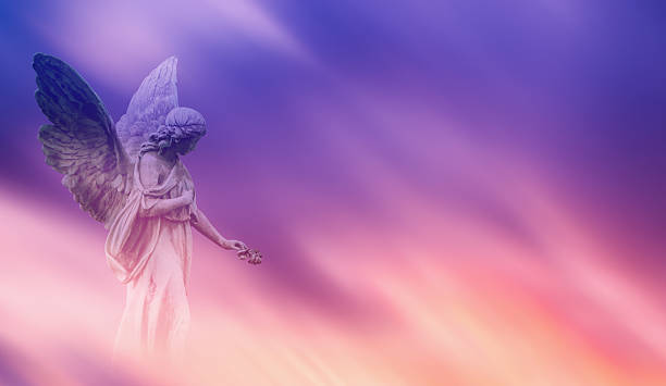 Beautiful angel in heaven panoramic veiw stock photo