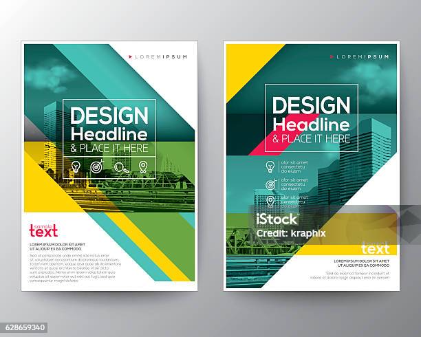 Green Diagonal Line Brochure Annual Report Cover Flyer Poster Design Stock Illustration - Download Image Now