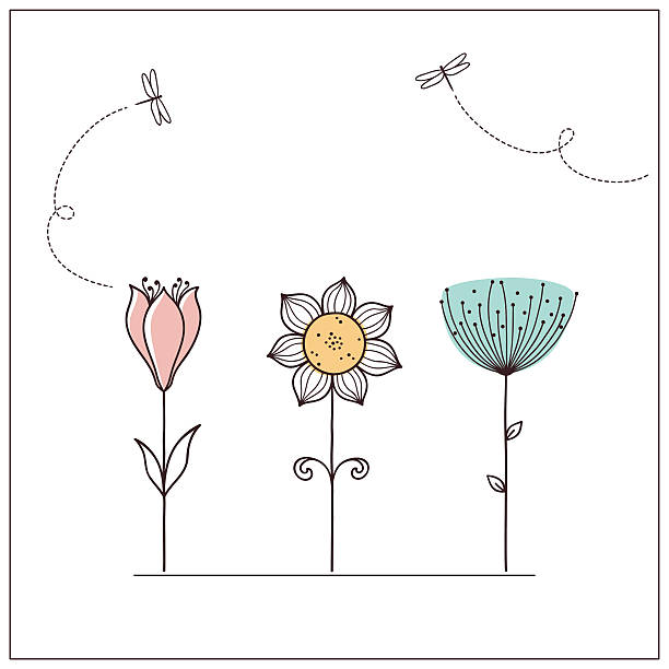 illustrazioni stock, clip art, cartoni animati e icone di tendenza di fiori di doodle stilizzati - tulip sunflower single flower flower