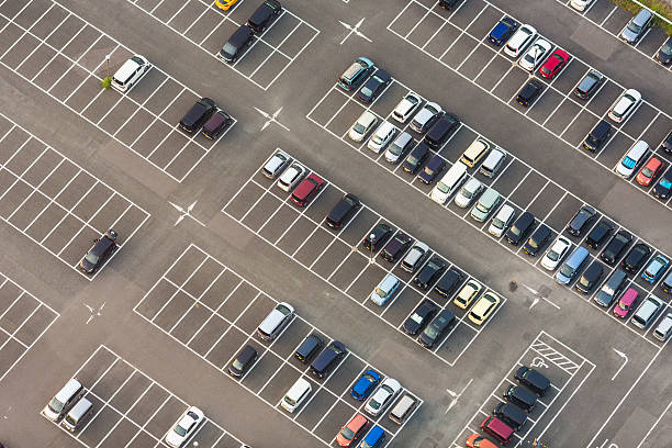 istock Aerial view of a parking lot 628695300
