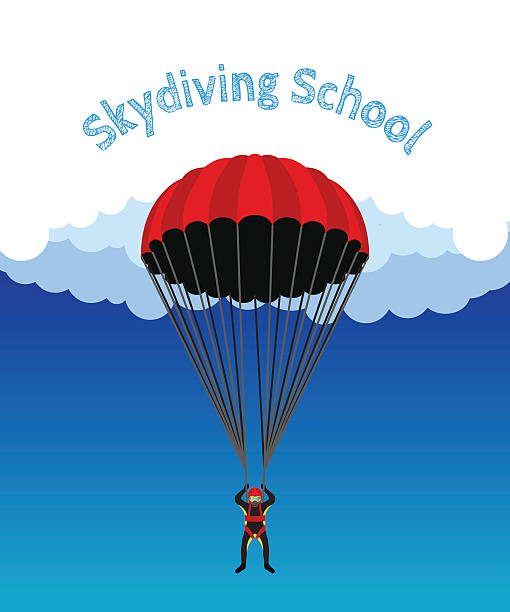 ilustrações de stock, clip art, desenhos animados e ícones de skydiving school, academy illustration. parachutist, extreme sport, skydiver. - skydiving tandem parachute parachuting