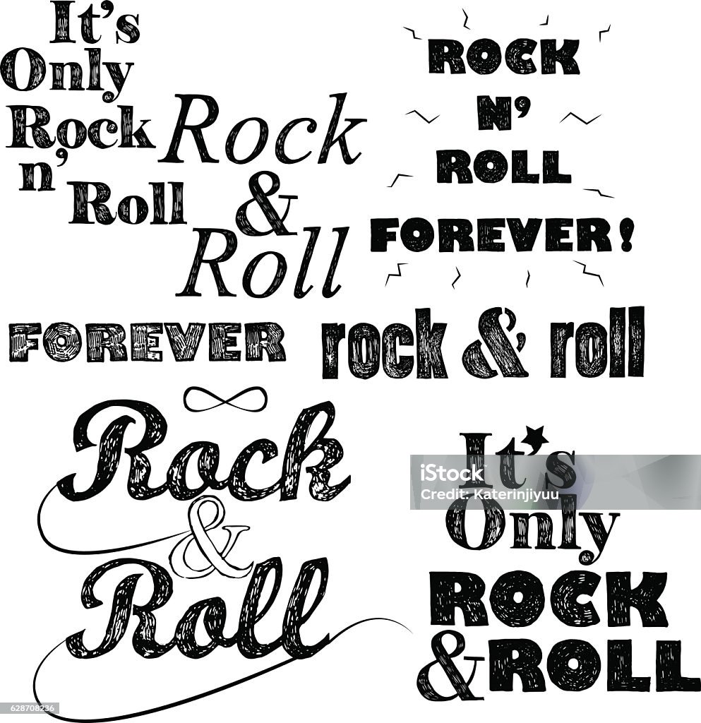 Rock N Roll Lettering Set On White Stock Illustration - Download Image ...