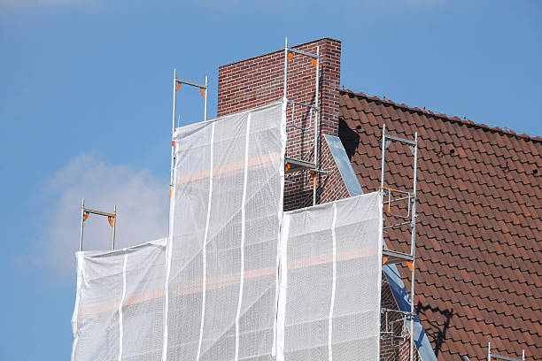 Construction site, new building, roof truss stock photo