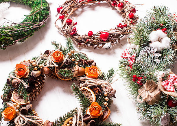 istock Christmas fair wreathes 628709758