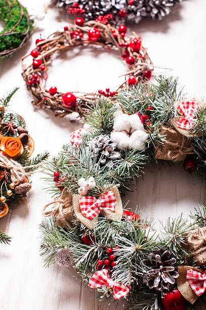 istock Christmas fair wreathes 628709820