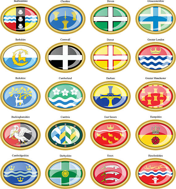 Counties of England flags Set of icons. Counties of England flags. 3D. essex england illustrations stock illustrations