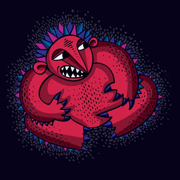 Vector illustration of Character monster vector flat illustration, cute red angry mutant