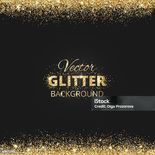 Black And Gold Background With Glitter Frame Stock Illustration - Download Image Now - Border - Frame, Gold Colored, Invitation