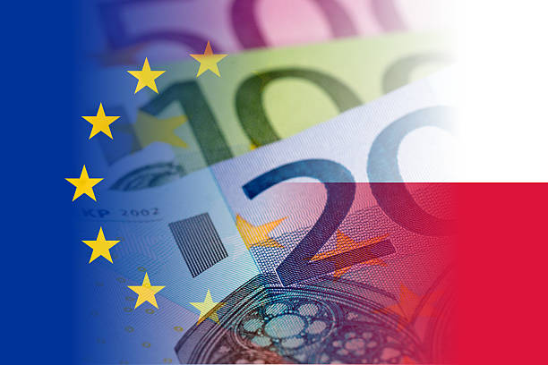 istock poland and eu flag with euro banknotes 628735578