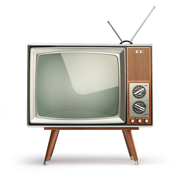 retro tv set isolated on white background. communication, media - television stockfoto's en -beelden