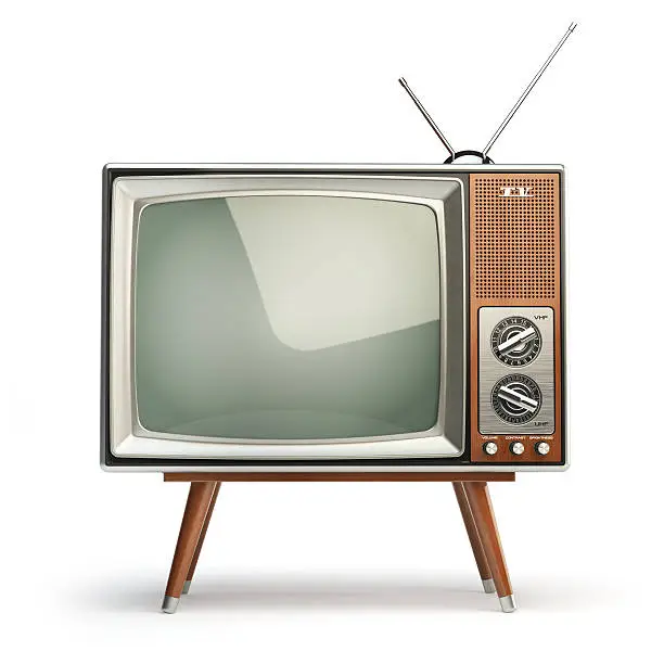 Photo of Retro TV set isolated on white background. Communication, media