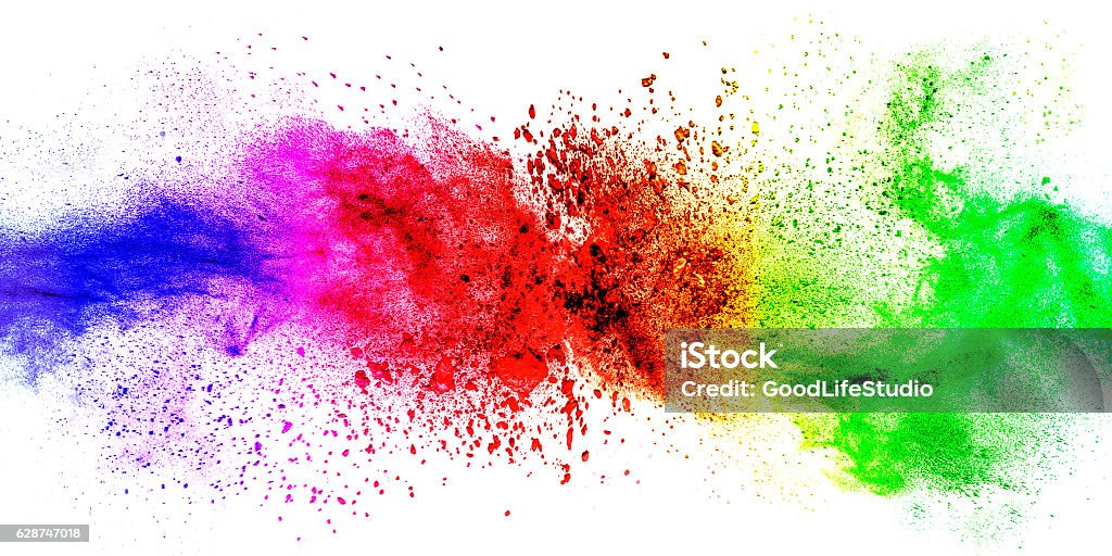 Exploding colorful abstract background Abstract exploding colorful powder on white background. Powder Snow Stock Photo