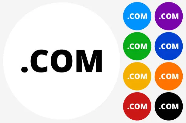 Vector illustration of .com Icon on Flat Color Circle Buttons