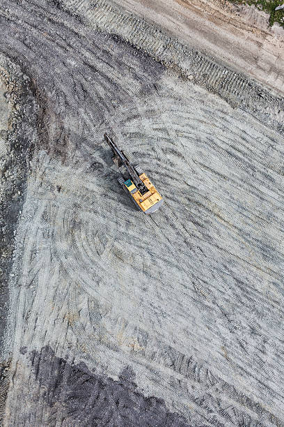istock Aerial view of the working earth mover 628749936