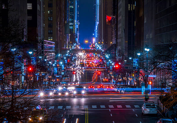 Night Traffic on 42 Street in New York City USA. New York City. Manhattan. 42nd street. Night traffic 42nd street stock pictures, royalty-free photos & images