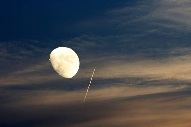 Space. Dream Space. Dream contrail moon on a night sky stock pictures, royalty-free photos & images