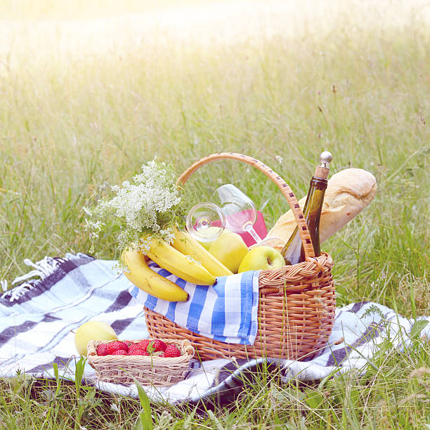 istock Picnic basket and strawberry 628754552