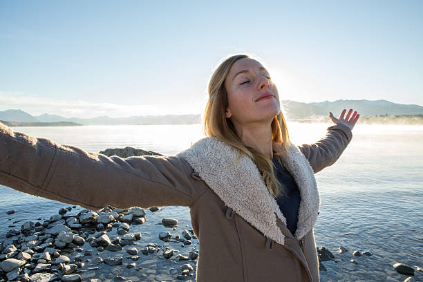 istock Serene woman relaxing in nature, positive emotions 628760062