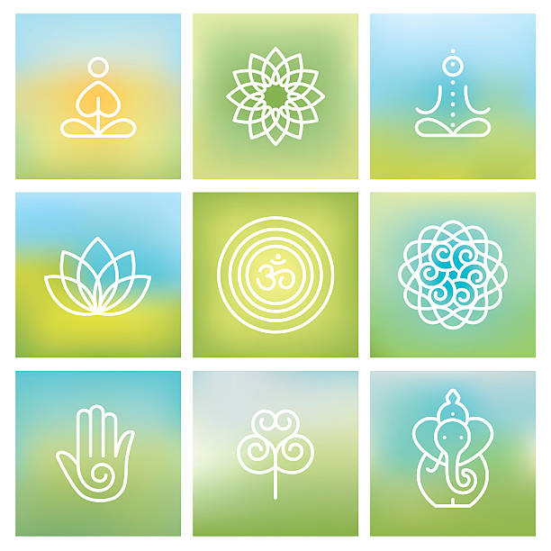 Yoga symbols Editable set of vector illustrations on layers. anjali mudra stock illustrations