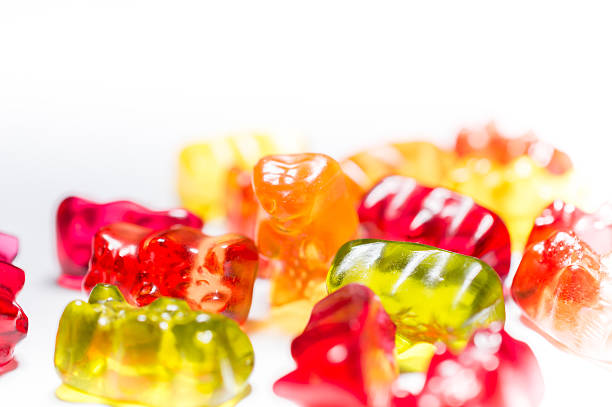 Heap of Gummi Bears isolated on white background