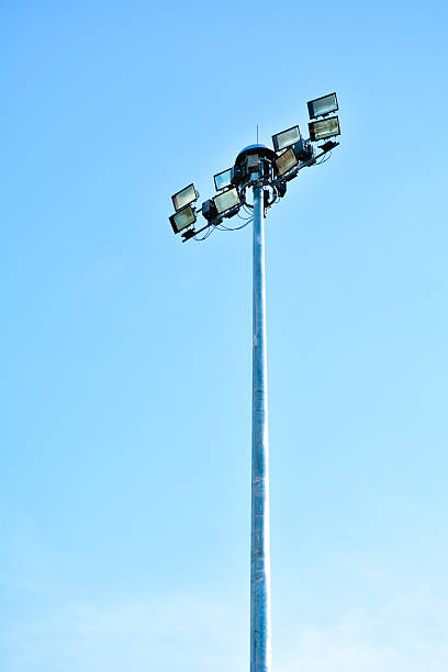 istock The big spotlight post under the clear blue sky. 628767128