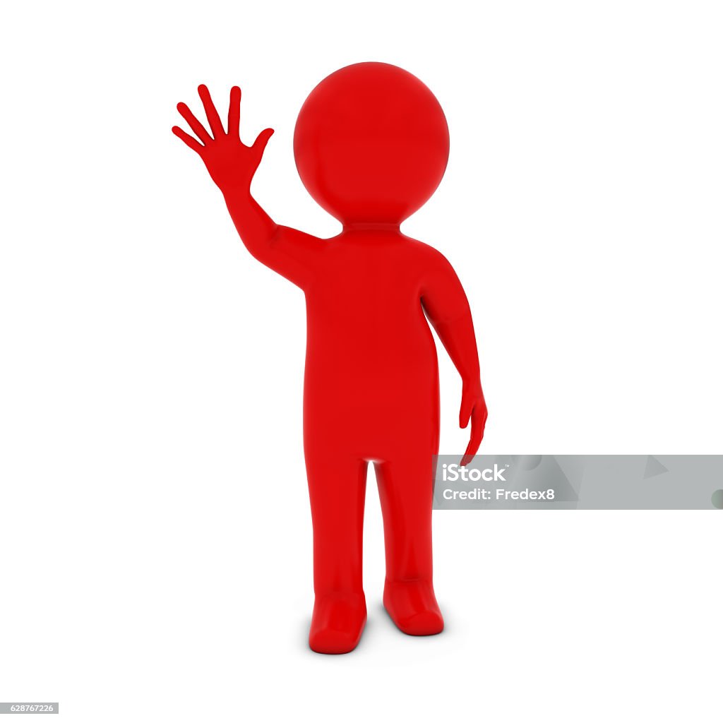 Red 3D Man Character Waving 3D Illustration Adult Stock Photo