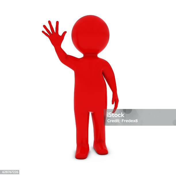 Red 3d Man Character Waving 3d Illustration Stock Photo - Download Image Now - Adult, Adults Only, Characters