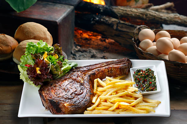 istock Prime rib with fries and salad 628789206