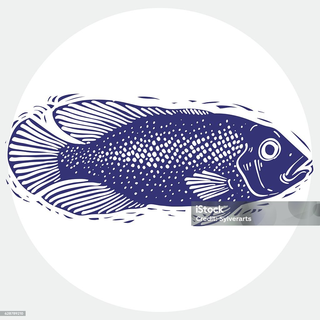 Hand Drawn Vector Simple Fish Isolated Seafood Graphic Element Stock