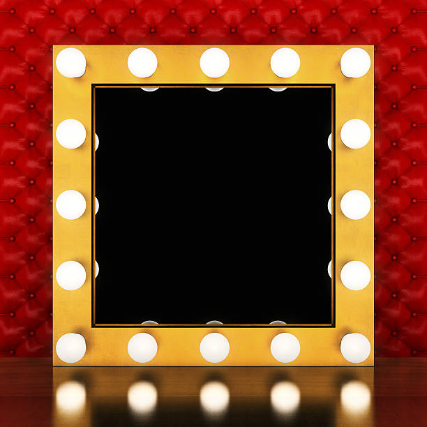 istock Golden retro makeup mirror on leather background 628789228