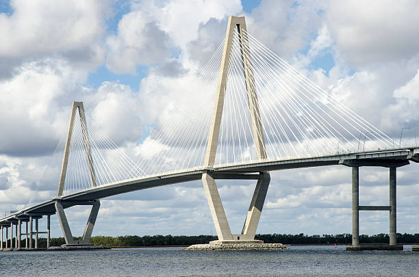 ponte do rio cooper, charleston, carolina do sul - charleston south carolina south carolina bridge suspension bridge imagens e fotografias de stock