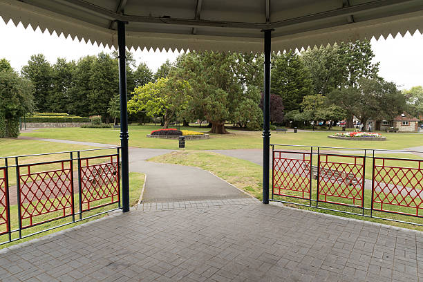 A view from inside the bandstand in Alton town park in Hampshire.