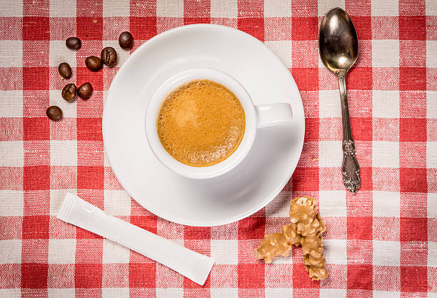 Top view of white cup of coffee