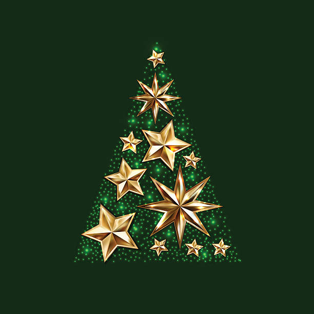 istock gold stars christmas tree to winter holiday greeting card, poste 628793030