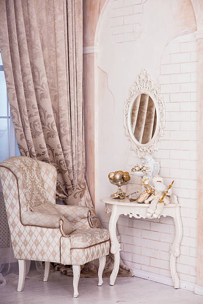 istock Classical armchair, Christmas Santa sitting on the dressing table. 628798740