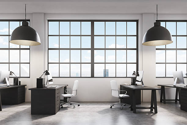 istock Side view of a row of tables 628800924