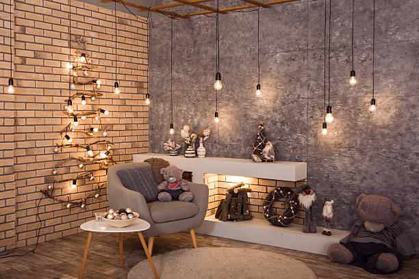 istock Winter loft style room with Christmas decoration 628802068